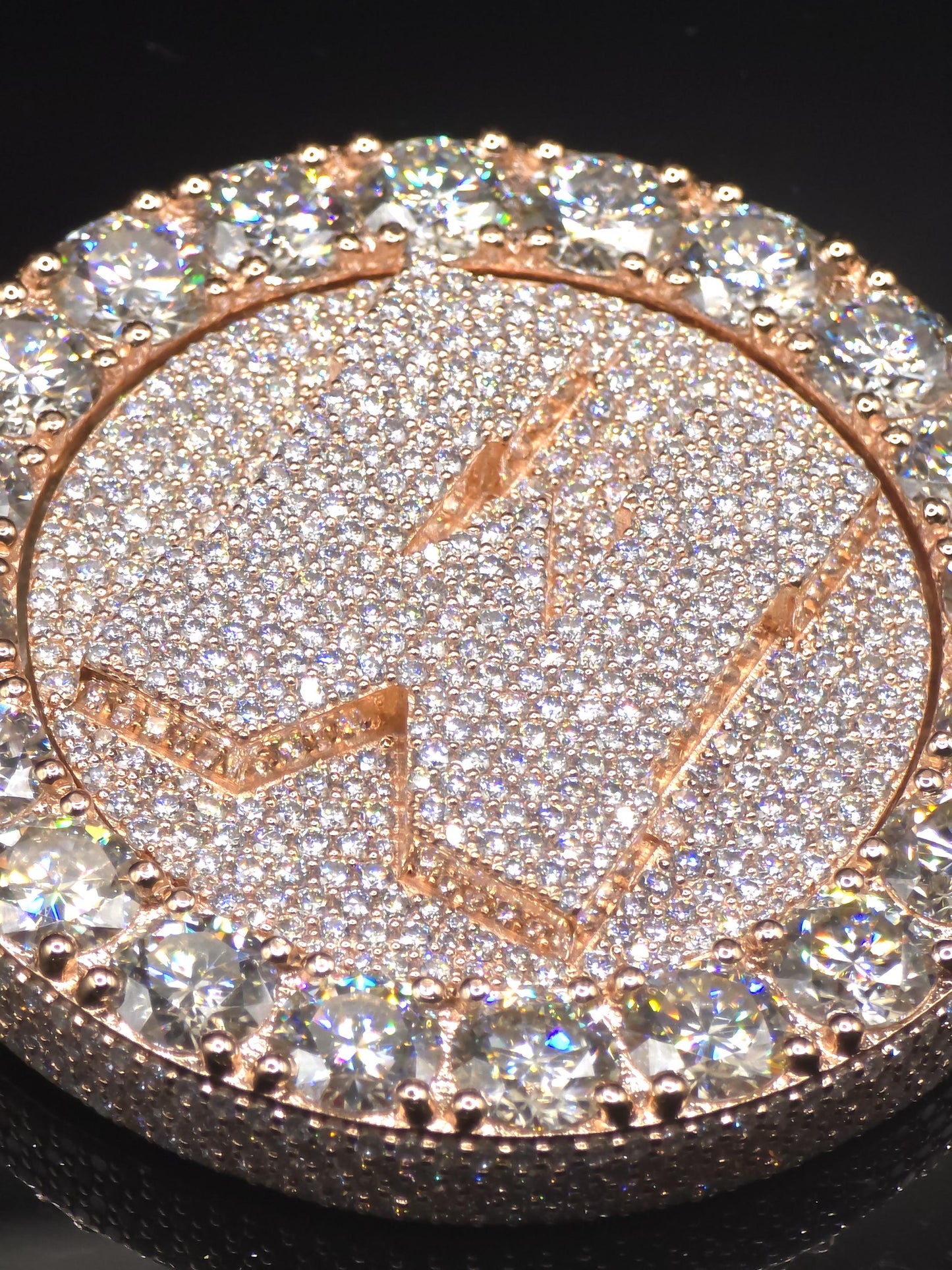 Custom Spinning Initial Pendant, 2 Inch Iced Out Letter Pendant, VVS1 D Color Moissanite, Rose Gold 925 Silver Hip Hop Charm