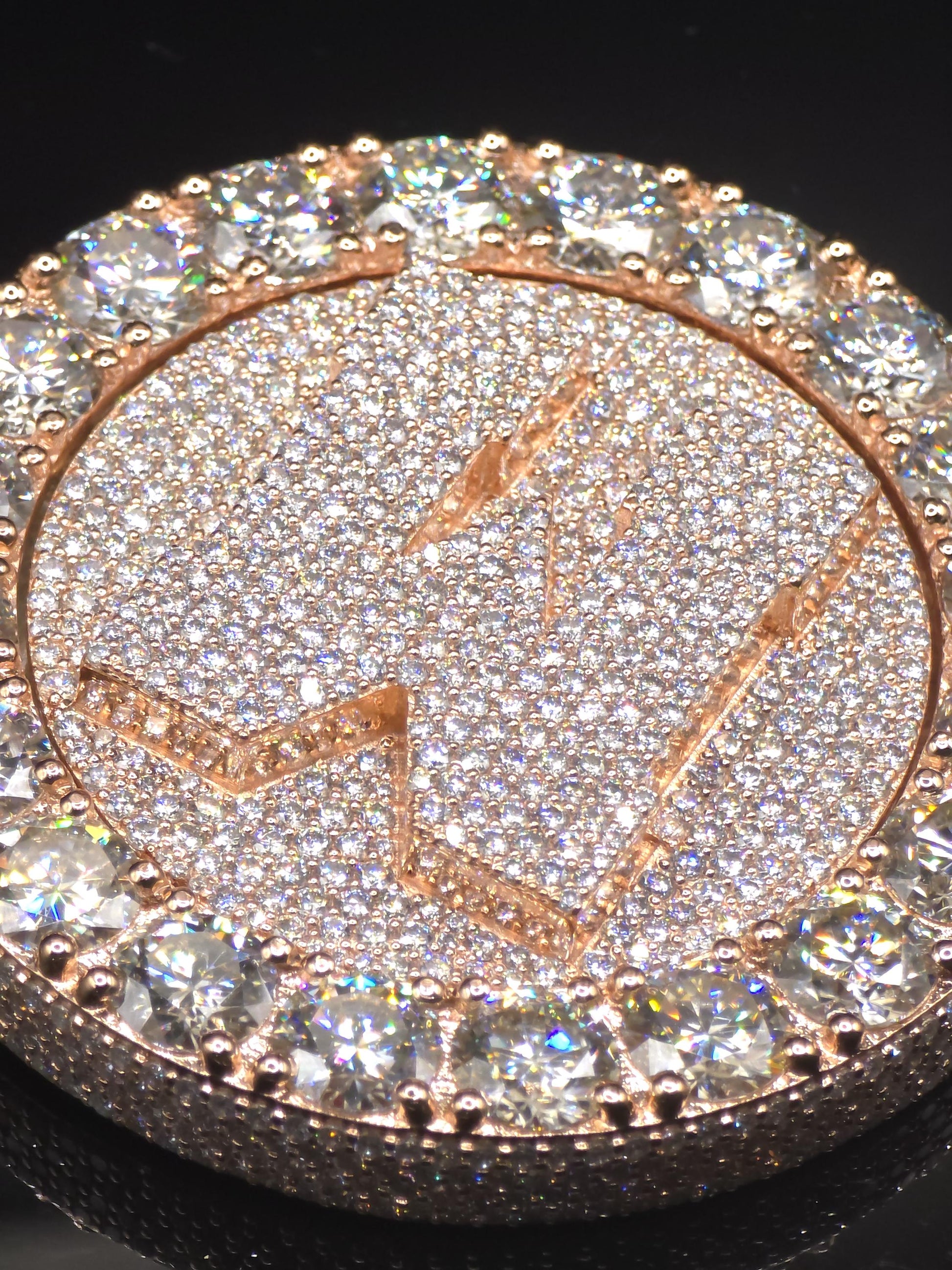 Custom Spinning Initial Pendant, 2 Inch Iced Out Letter Pendant, VVS1 D Color Moissanite, Rose Gold 925 Silver Hip Hop Charm