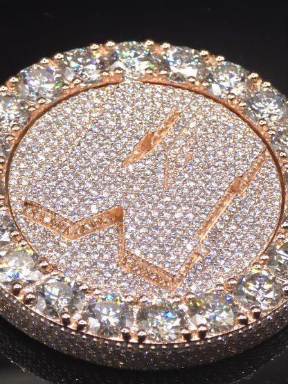 Custom Spinning Initial Pendant, 2 Inch Iced Out Letter Pendant, VVS1 D Color Moissanite, Rose Gold 925 Silver Hip Hop Charm