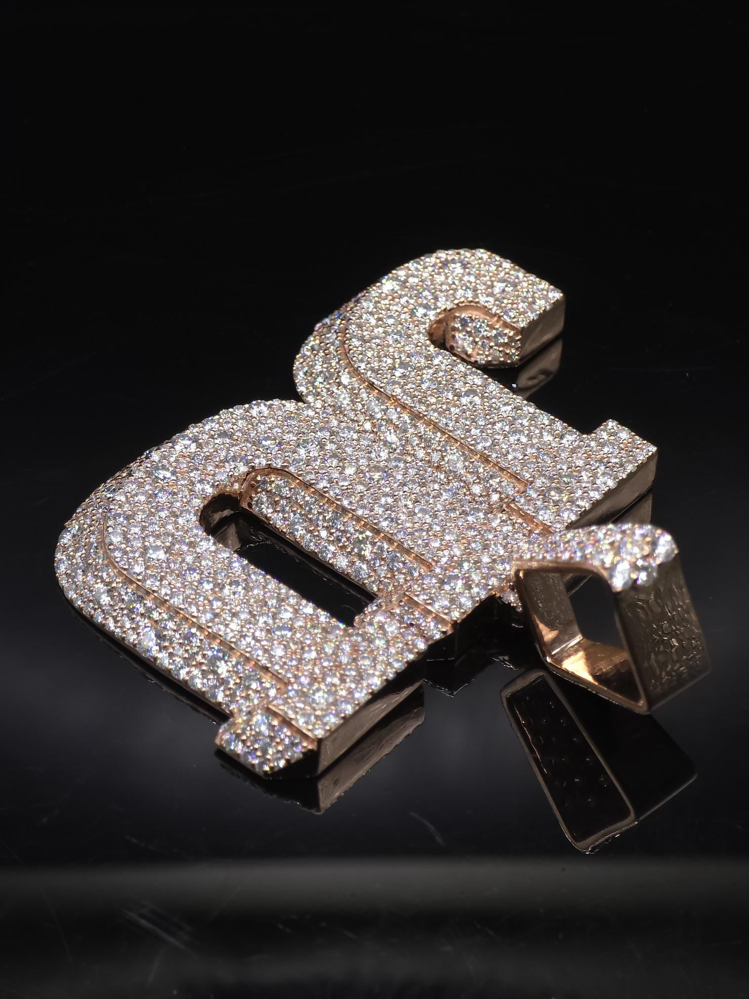 Custom Two Letter Moissanite Pendant | VVS1 Iced Initial Necklace | Rose Gold Plated 925 Silver Hip Hop Jewelry