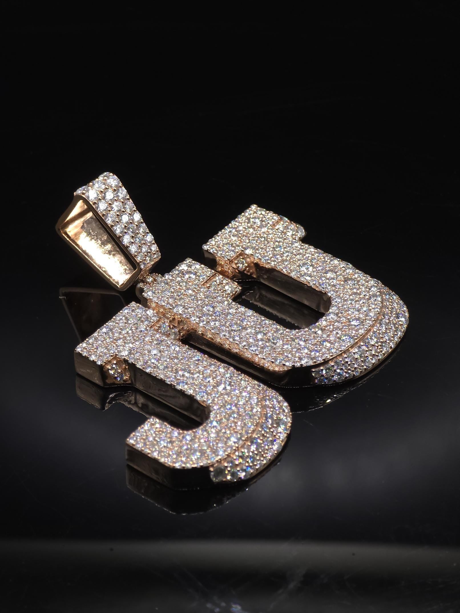 Custom Two Letter Moissanite Pendant | VVS1 Iced Initial Necklace | Rose Gold Plated 925 Silver Hip Hop Jewelry
