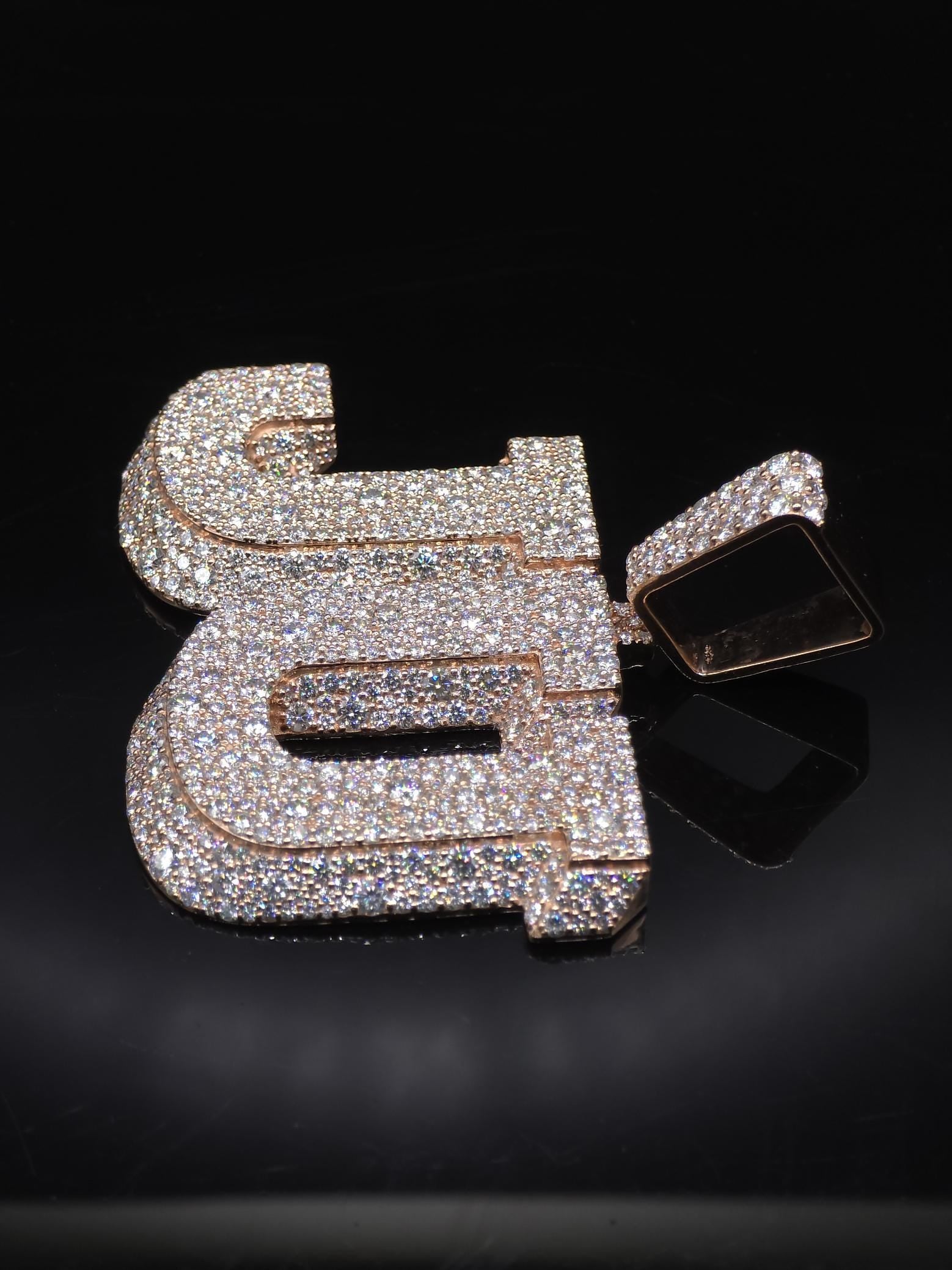 Custom Two Letter Moissanite Pendant | VVS1 Iced Initial Necklace | Rose Gold Plated 925 Silver Hip Hop Jewelry