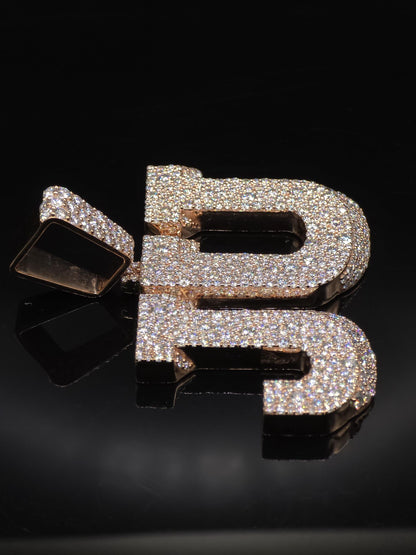 Custom Two Letter Moissanite Pendant | VVS1 Iced Initial Necklace | Rose Gold Plated 925 Silver Hip Hop Jewelry