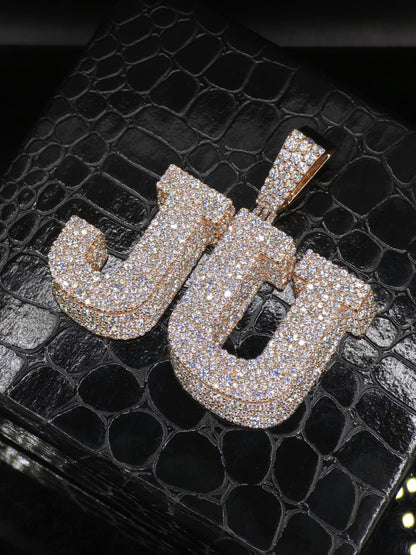 Custom Two Letter Moissanite Pendant | VVS1 Iced Initial Necklace | Rose Gold Plated 925 Silver Hip Hop Jewelry