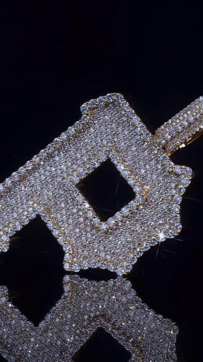 Custom Initial "P" Pendant | 925 Sterling Silver | VVS Moissanite | 3D Letter Pendant | Honeycomb Setting Iced Out Hip Hop Jewelry