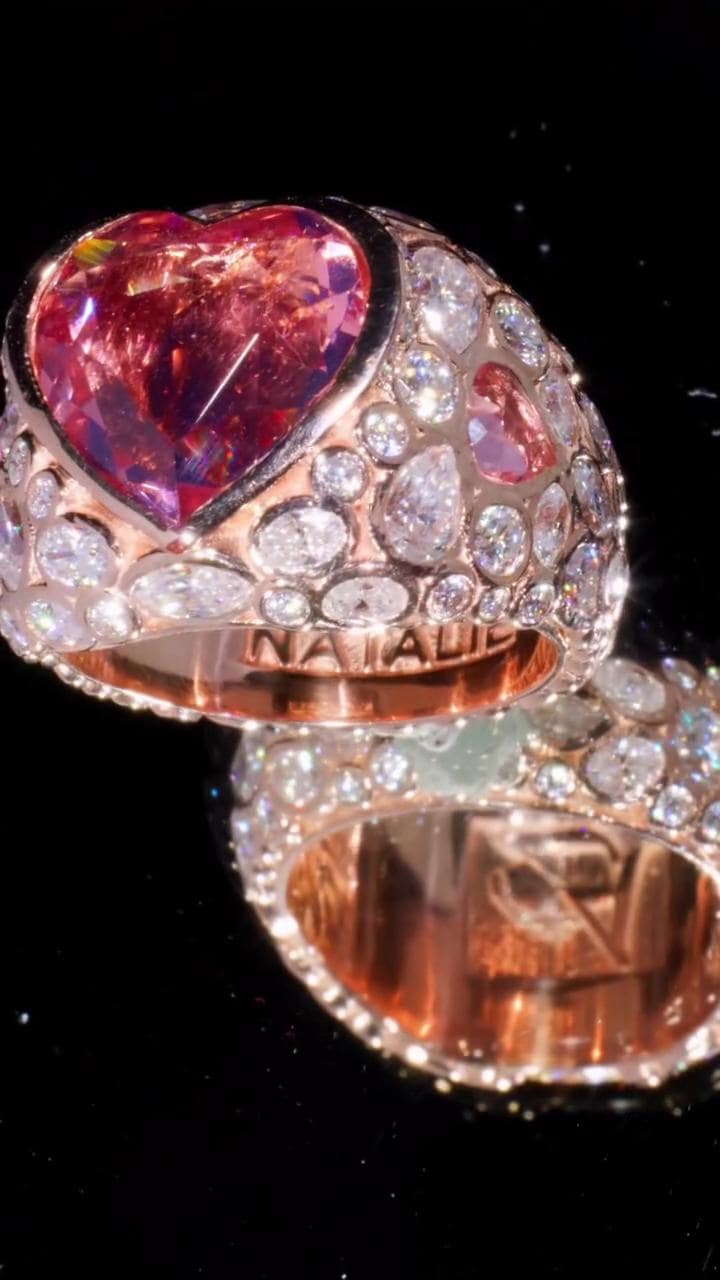 8 Carat Pink Heart Moissanite Pinky Ring, Rose Gold Iced Out Hip Hop Ring, Pear & Marquise Cluster Bling, Rapper Statement Jewelry