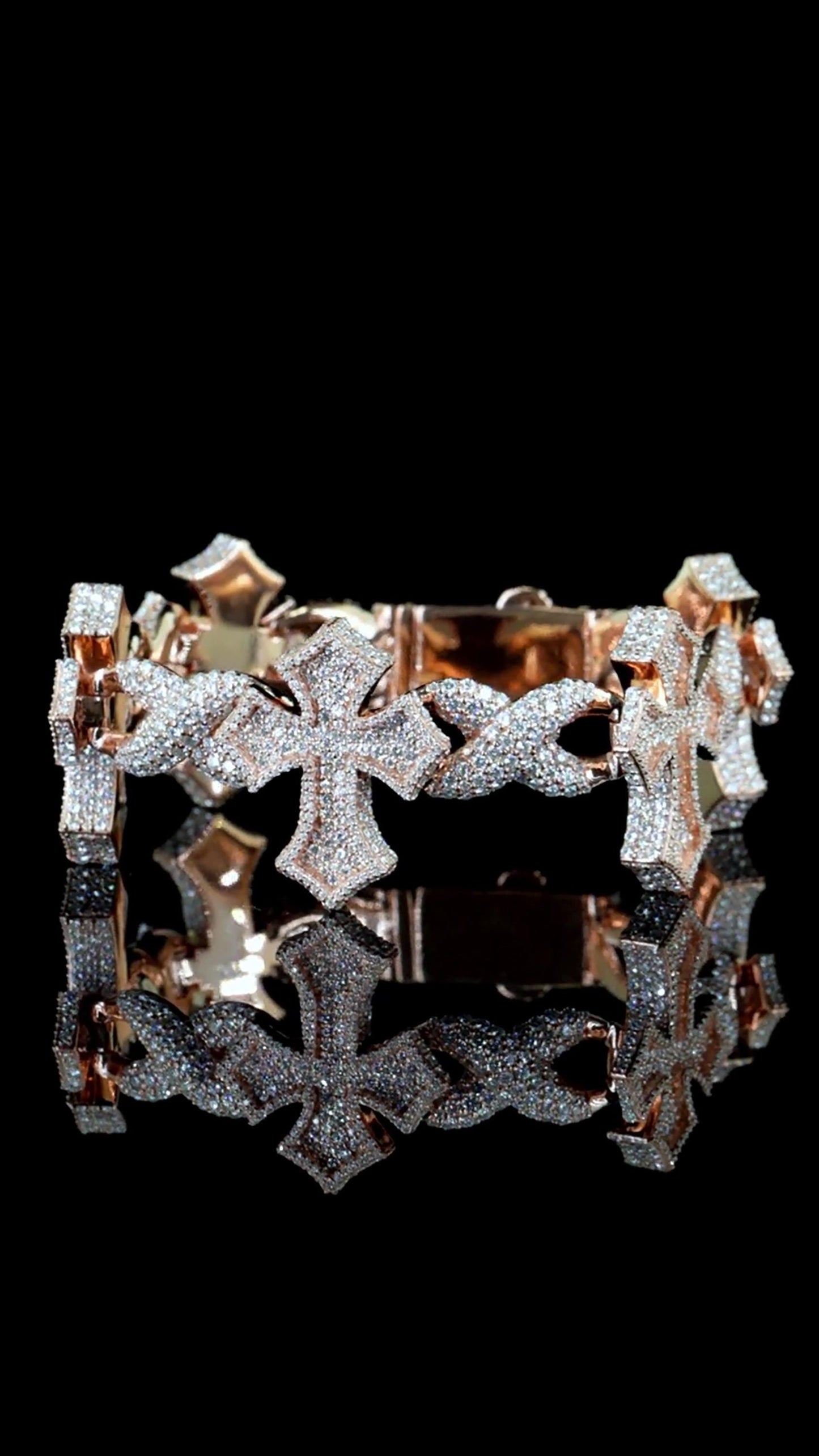 Iced Out Cross Link Bracelet, VVS1 Moissanite Pass Diamond Test, 925 Silver or 10K Gold Hip Hop Jewelry, Luxury Bling for Men & Women