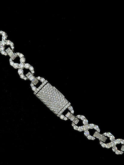 Infinity Link Chain 10mm, VVS1 Quality Round and Emerald-cut Moissanite Diamond, Pass Diamond Tester