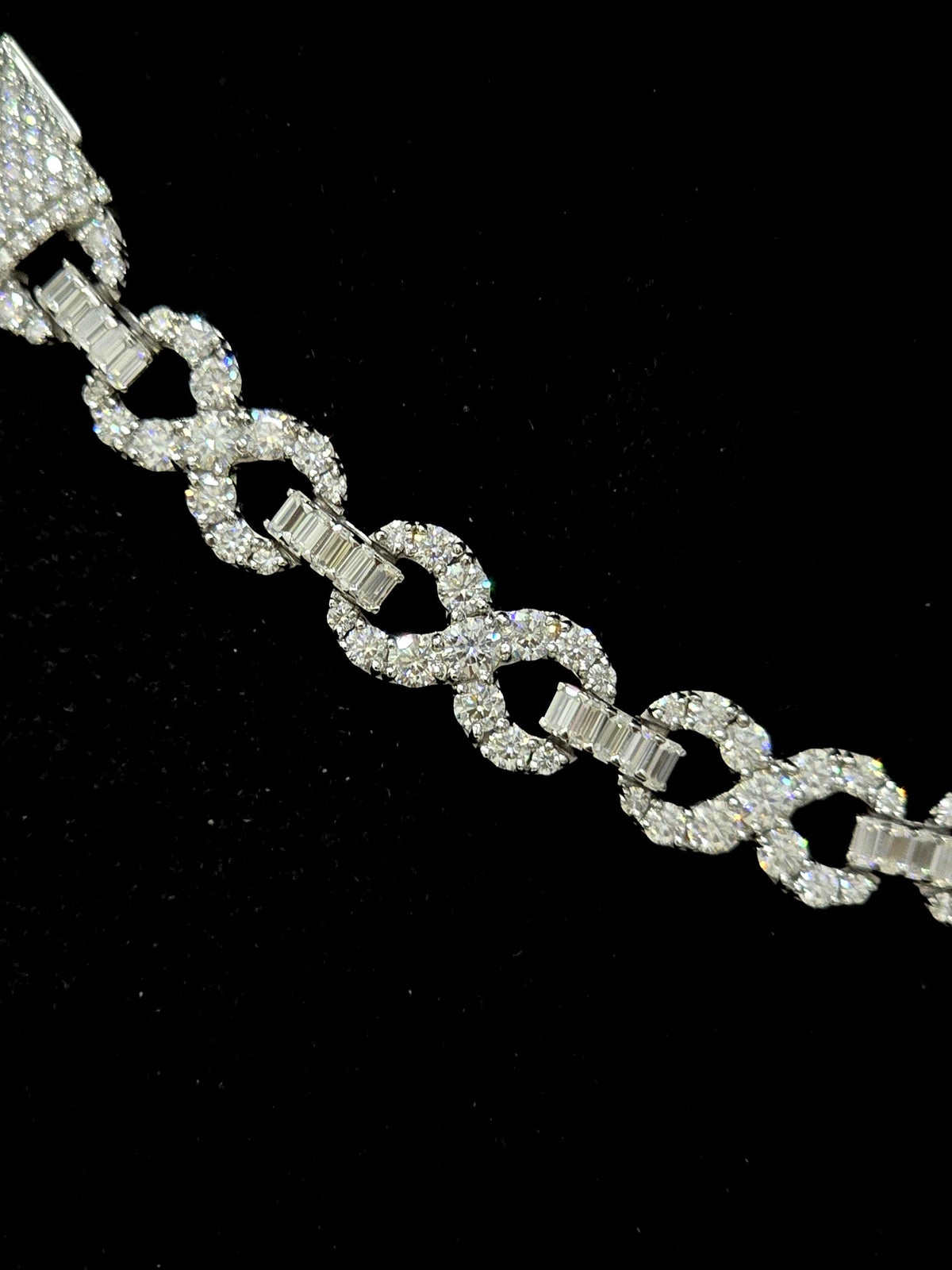 Infinity Link Chain 10mm, VVS1 Quality Round and Emerald-cut Moissanite Diamond, Pass Diamond Tester