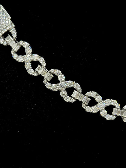 Infinity Link Chain 10mm, VVS1 Quality Round and Emerald-cut Moissanite Diamond, Pass Diamond Tester