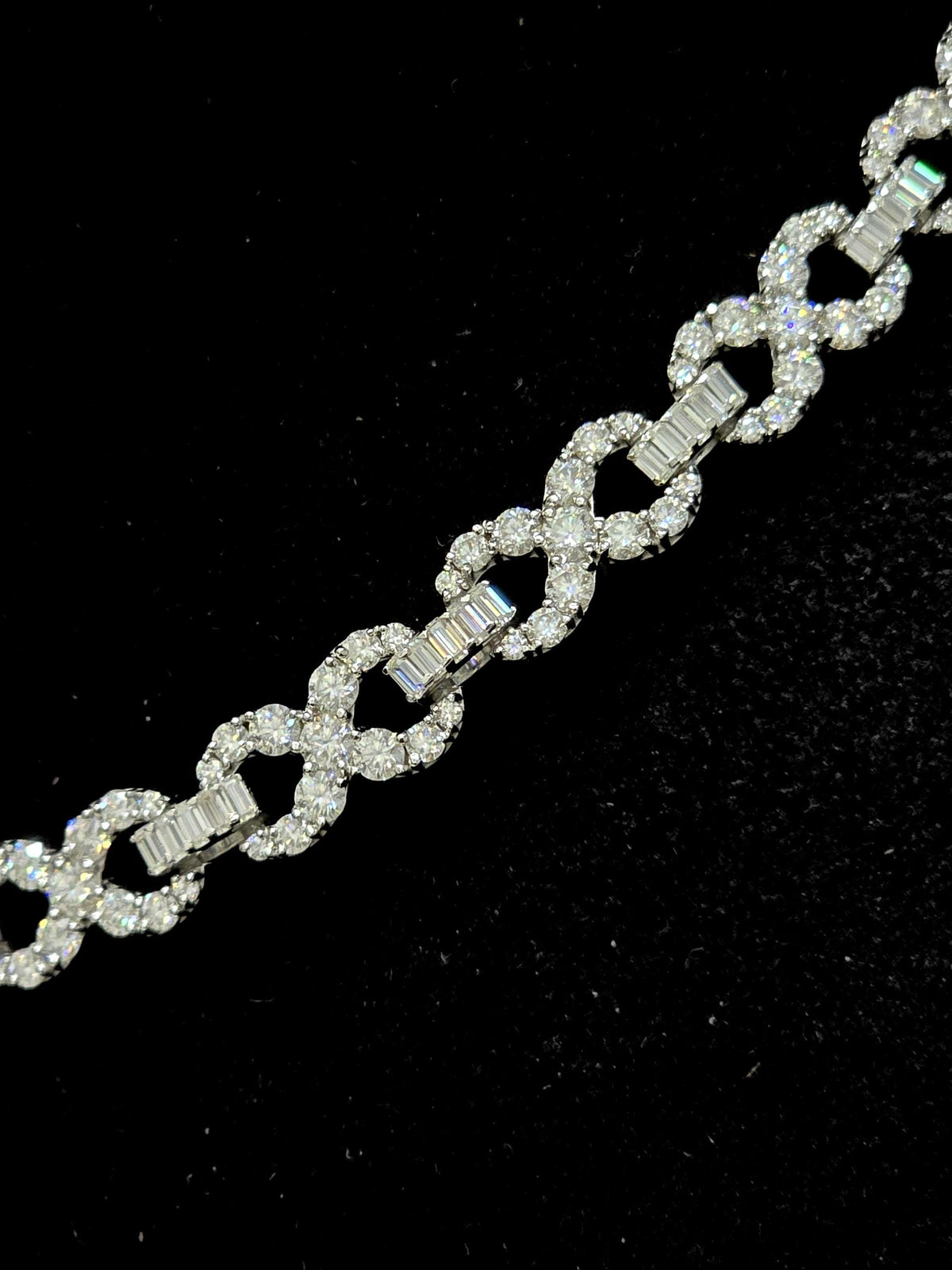 Infinity Link Chain 10mm, VVS1 Quality Round and Emerald-cut Moissanite Diamond, Pass Diamond Tester