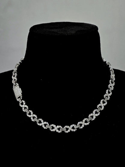 Infinity Link Chain 10mm, VVS1 Quality Round and Emerald-cut Moissanite Diamond, Pass Diamond Tester