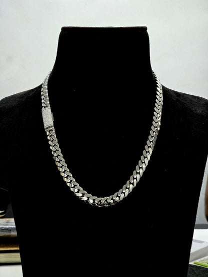 10mm Miami Cuban Link Chain, Iced Lock Box with Custom Name, Men/Women Chain, Cuban Necklace, Available in 925 Sterling Silver