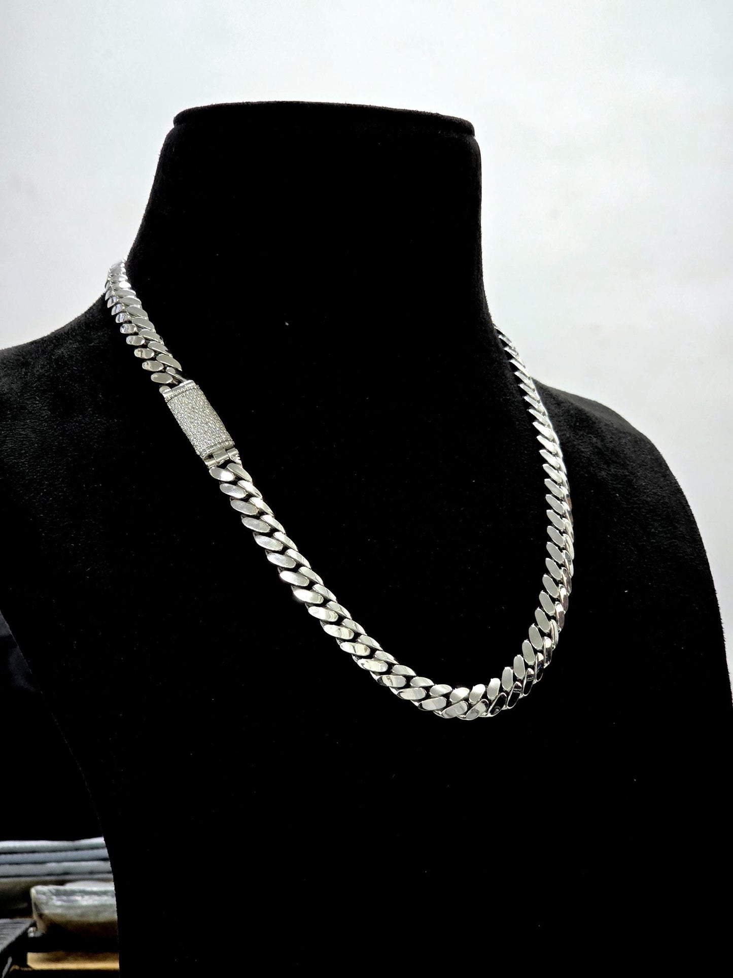 10mm Miami Cuban Link Chain, Iced Lock Box with Custom Name, Men/Women Chain, Cuban Necklace, Available in 925 Sterling Silver