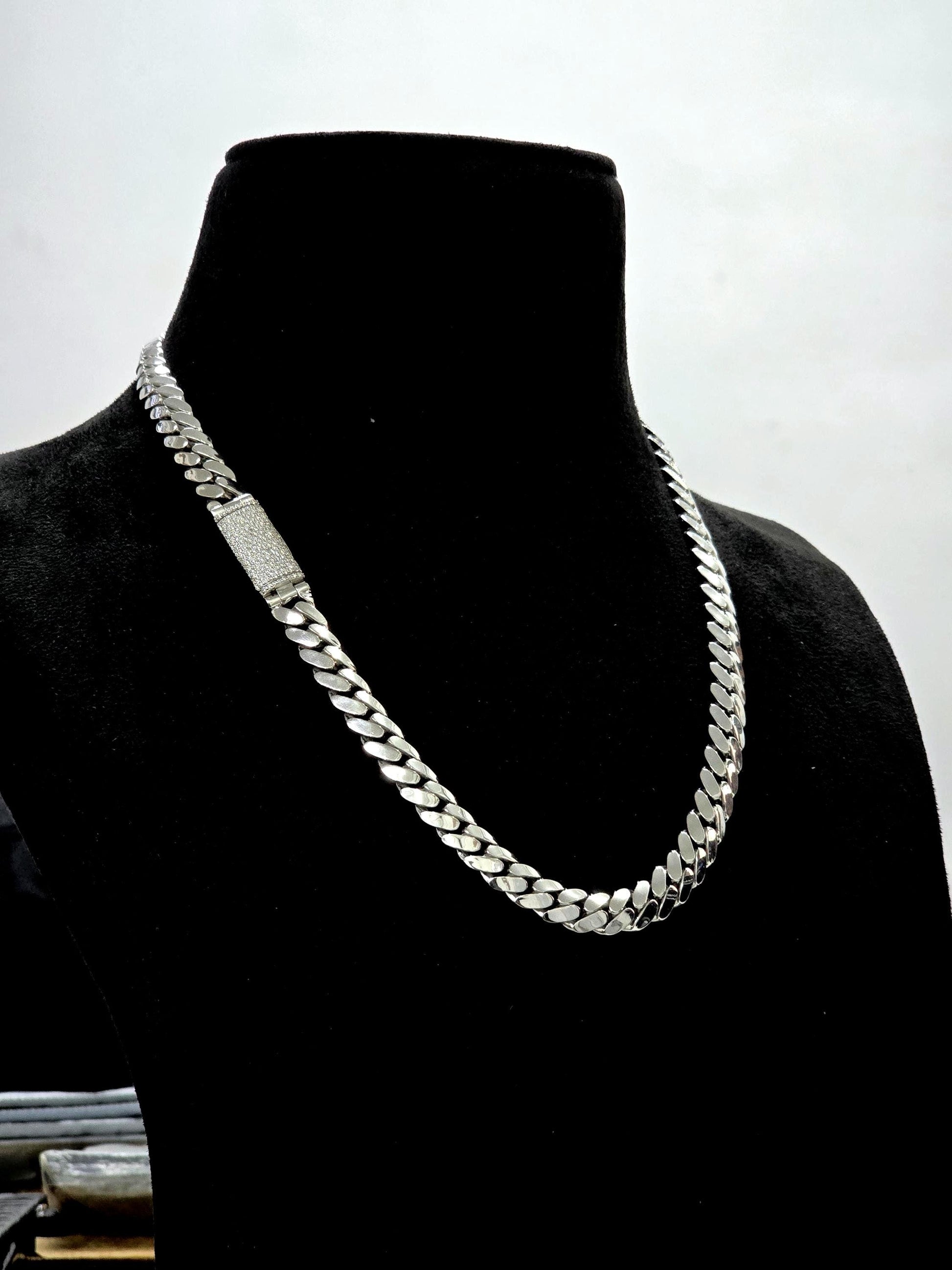 10mm Miami Cuban Link Chain, Iced Lock Box with Custom Name, Men/Women Chain, Cuban Necklace, Available in 925 Sterling Silver