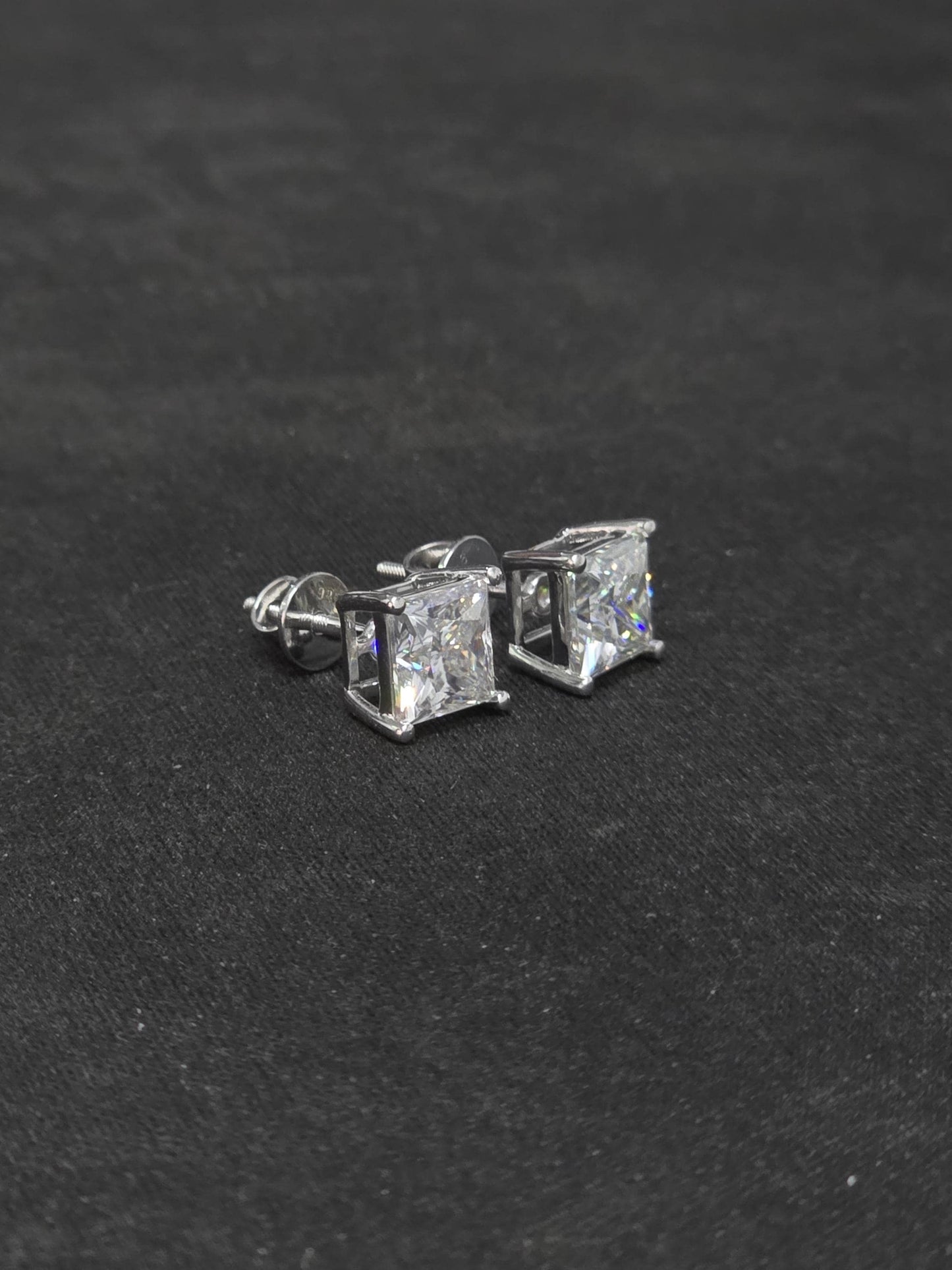 7mm Princess Cut Moissanite Stud Earrings, D Color VVS1, 925 Sterling Silver, Screw Back, Iced Out Diamond Studs for Men & Women