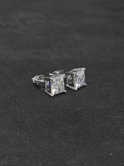 7mm Princess Cut Moissanite Stud Earrings, D Color VVS1, 925 Sterling Silver, Screw Back, Iced Out Diamond Studs for Men & Women