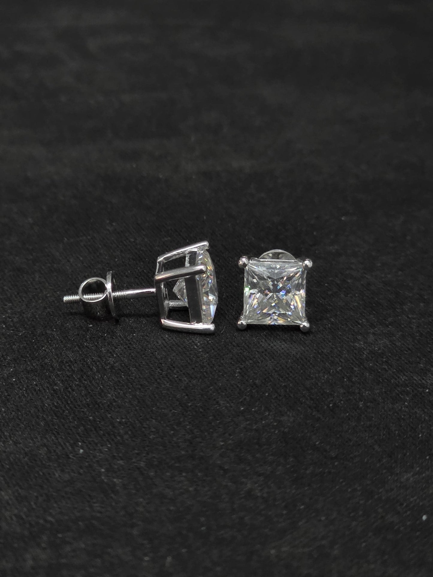 7mm Princess Cut Moissanite Stud Earrings, D Color VVS1, 925 Sterling Silver, Screw Back, Iced Out Diamond Studs for Men & Women
