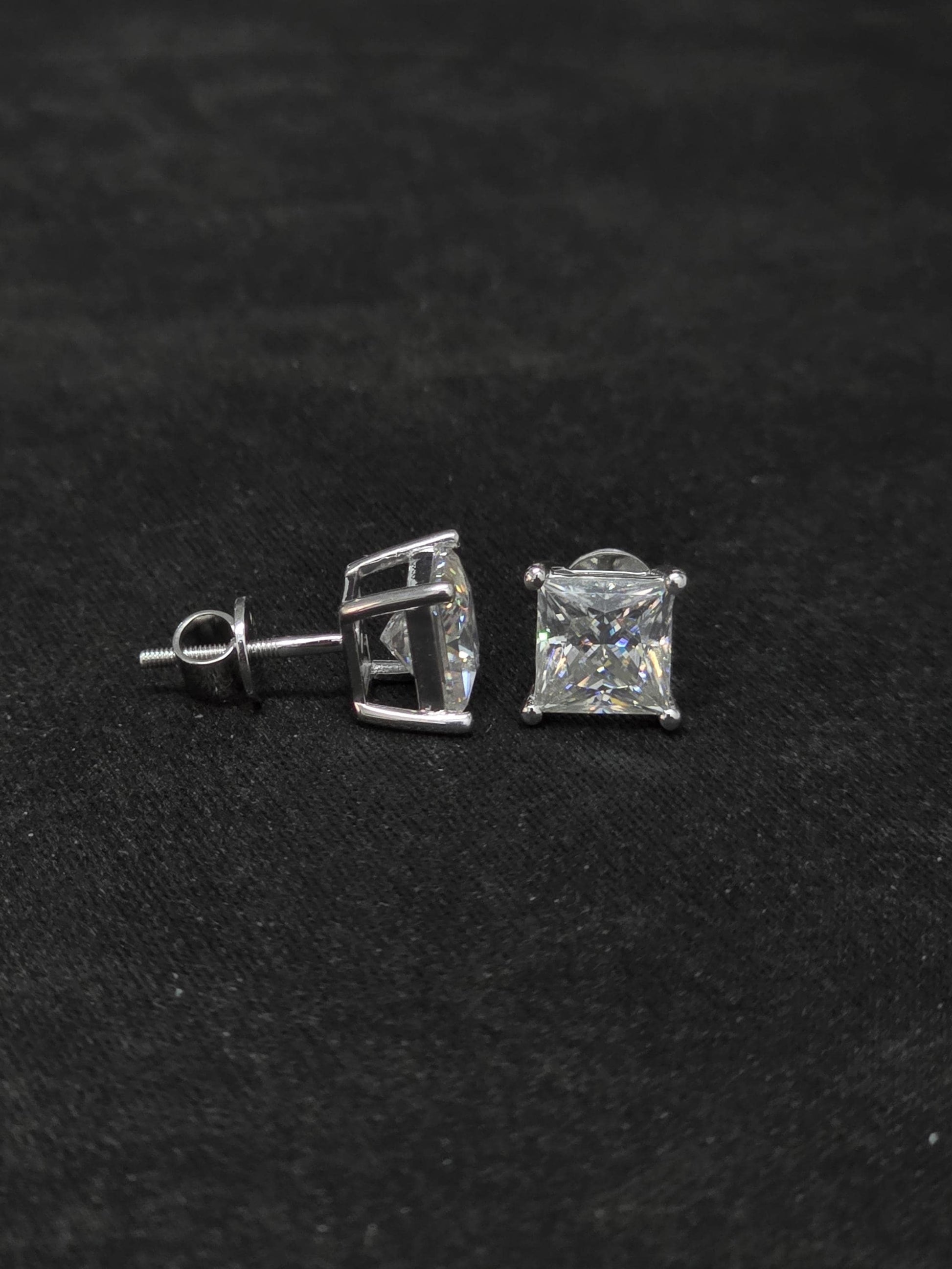 7mm Princess Cut Moissanite Stud Earrings, D Color VVS1, 925 Sterling Silver, Screw Back, Iced Out Diamond Studs for Men & Women