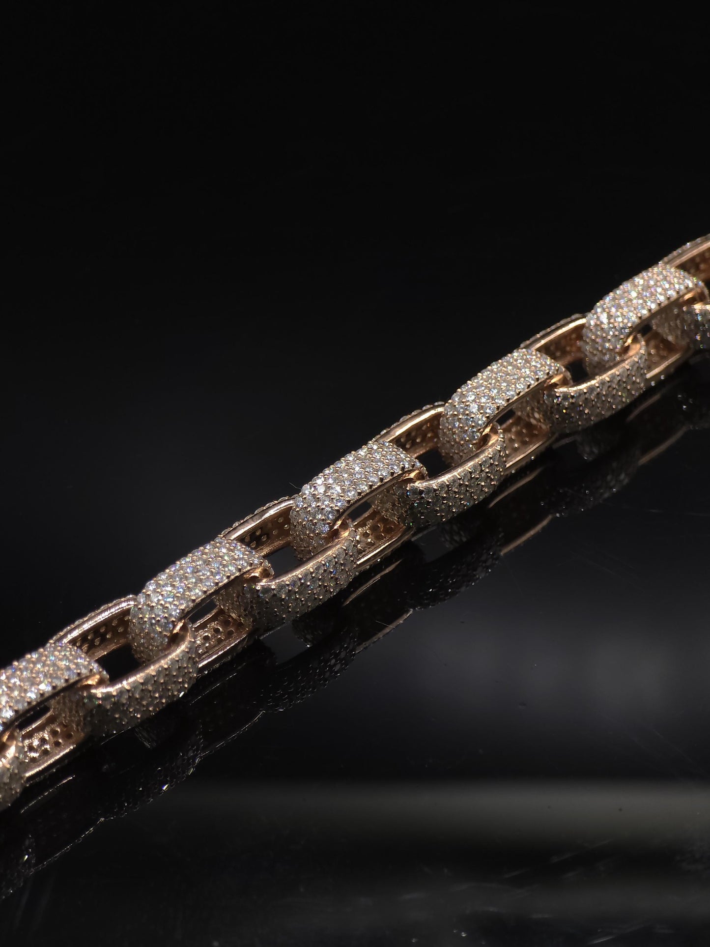 9mm Iced Out Hermes Link Chain, VVS1 D Color Moissanite, Pass Diamond Tester, Rose Gold 925 Silver Chain