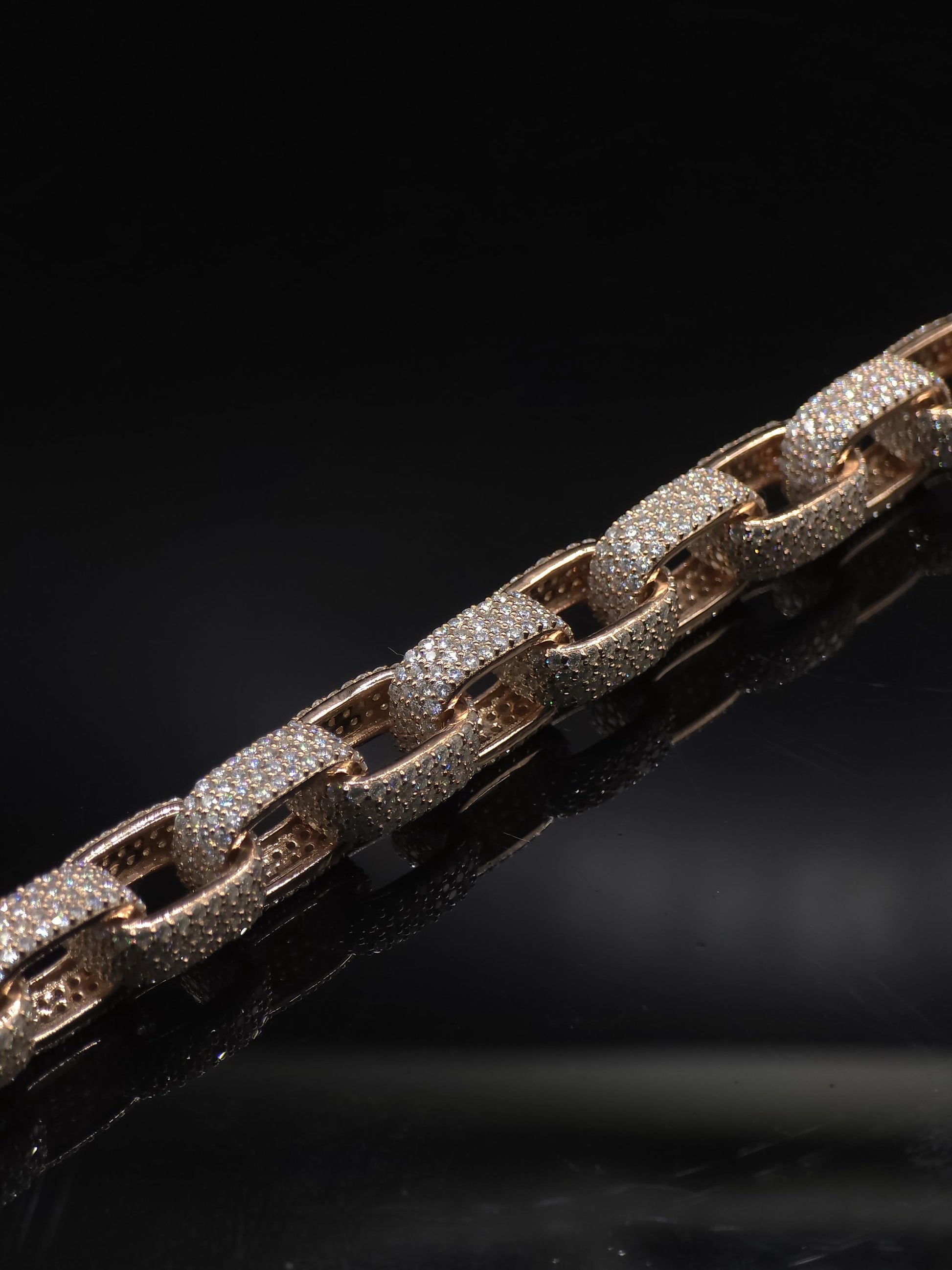 9mm Iced Out Hermes Link Chain, VVS1 D Color Moissanite, Pass Diamond Tester, Rose Gold 925 Silver Chain