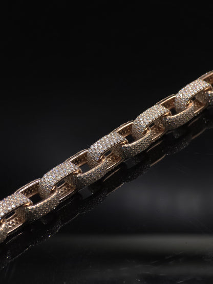 9mm Iced Out Hermes Link Chain, VVS1 D Color Moissanite, Pass Diamond Tester, Rose Gold 925 Silver Chain