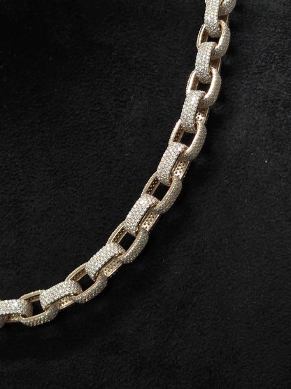 9mm Iced Out Hermes Link Chain, VVS1 D Color Moissanite, Pass Diamond Tester, Rose Gold 925 Silver Chain
