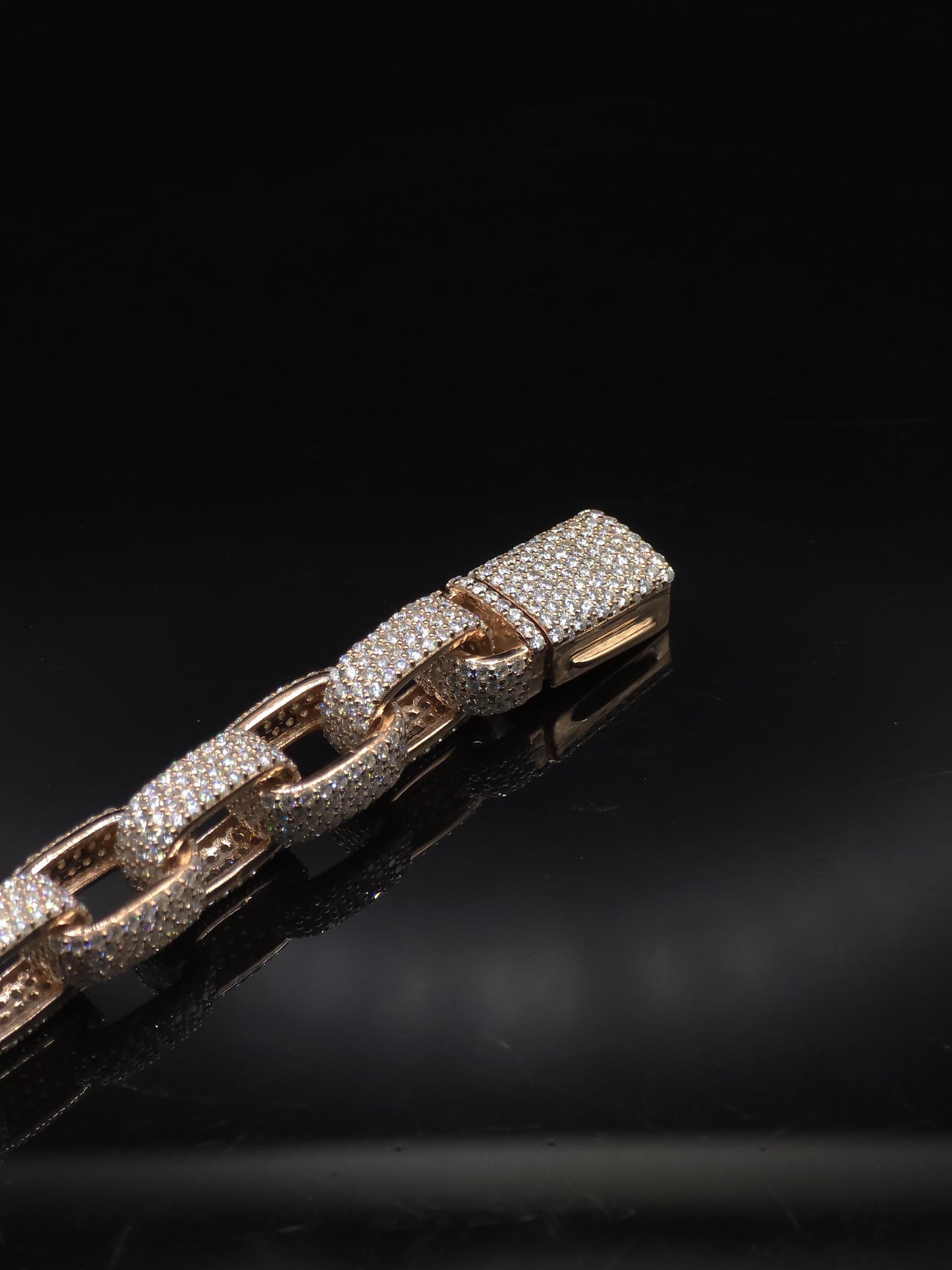 9mm Iced Out Hermes Link Chain, VVS1 D Color Moissanite, Pass Diamond Tester, Rose Gold 925 Silver Chain