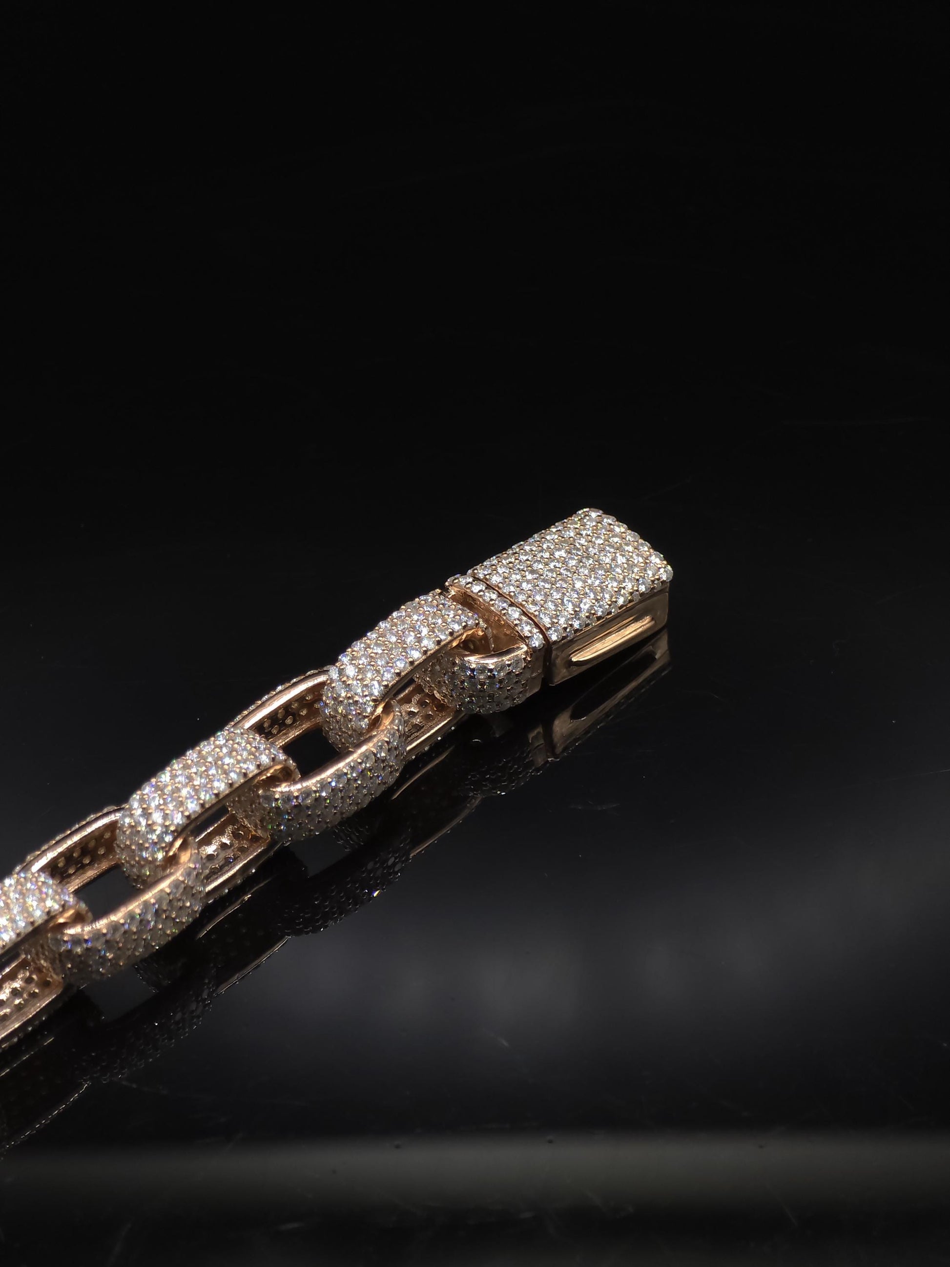 9mm Iced Out Hermes Link Chain, VVS1 D Color Moissanite, Pass Diamond Tester, Rose Gold 925 Silver Chain
