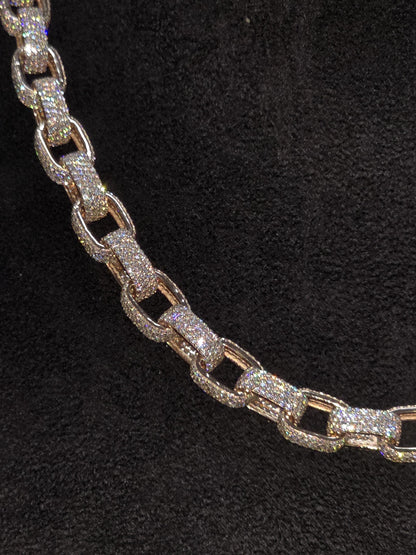 9mm Iced Out Hermes Link Chain, VVS1 D Color Moissanite, Pass Diamond Tester, Rose Gold 925 Silver Chain