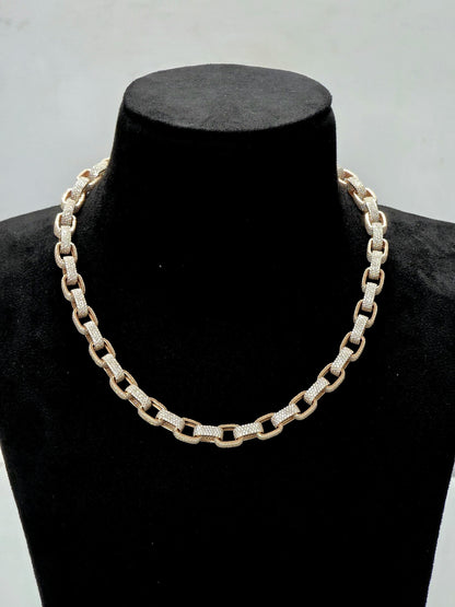 9mm Iced Out Hermes Link Chain, VVS1 D Color Moissanite, Pass Diamond Tester, Rose Gold 925 Silver Chain
