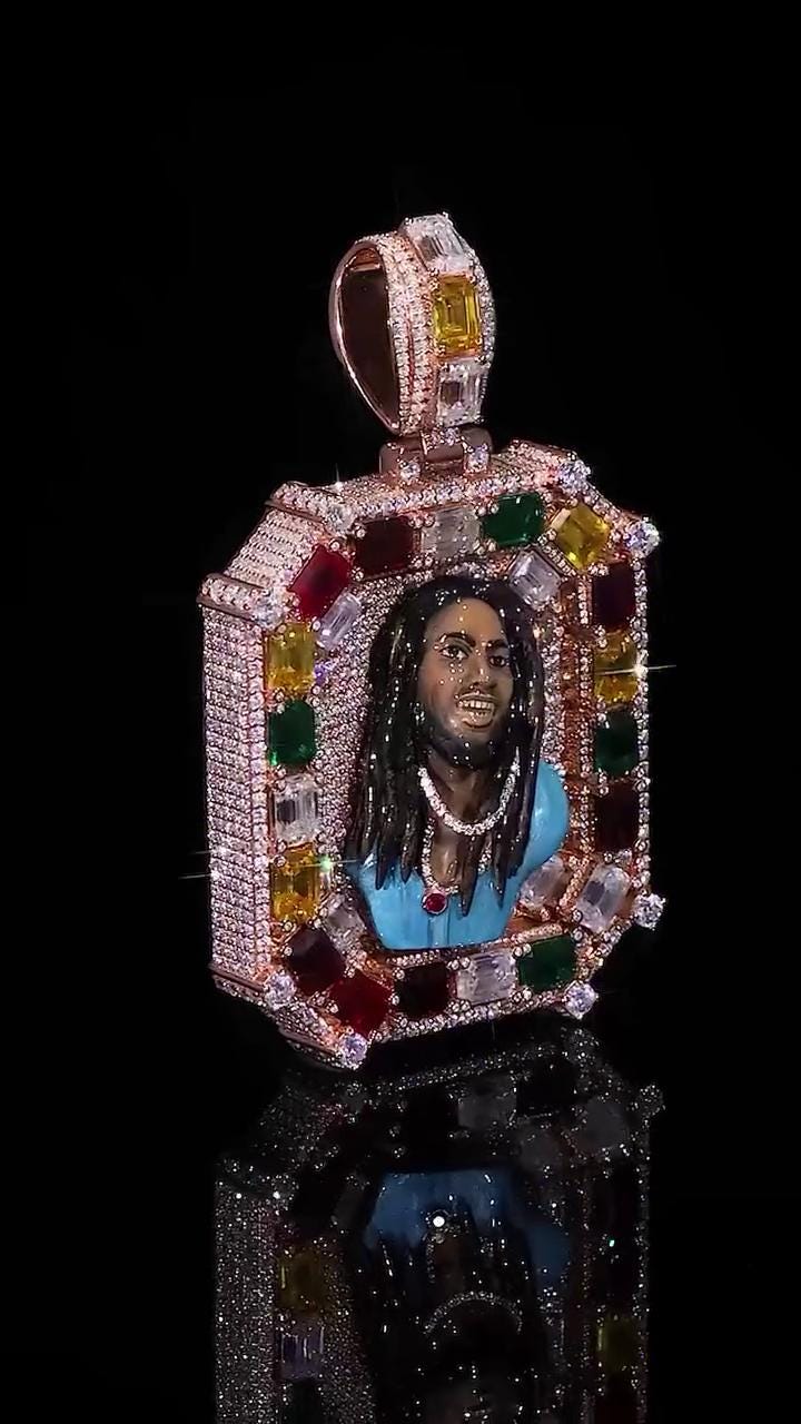 Custom 3D Portrait Pendant, Iced Out Moissanite Medallion, Rose Gold 925 Silver, Lab Gemstone Frame, Solid Back