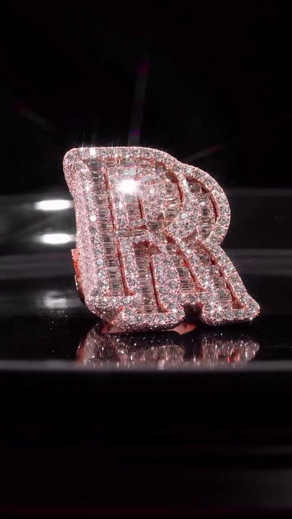 Iced Out Letter "RR" Ring for Men in 925 Silver/10K Gold | Custom Hip Hop Initial Ring | Lab Diamond Hip Hop Ring