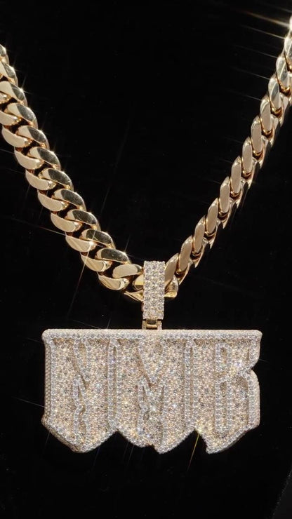 Custom Iced Out Moissanite Name Pendant, VVS1 Moissanite Diamonds, 925 Sterling Silver, Hip Hop Jewelry