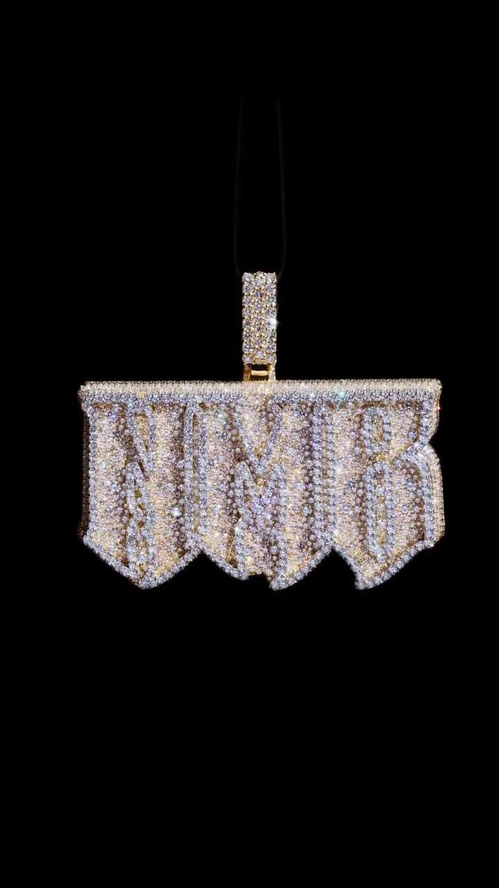 Custom Iced Out Moissanite Name Pendant, VVS1 Moissanite Diamonds, 925 Sterling Silver, Hip Hop Jewelry