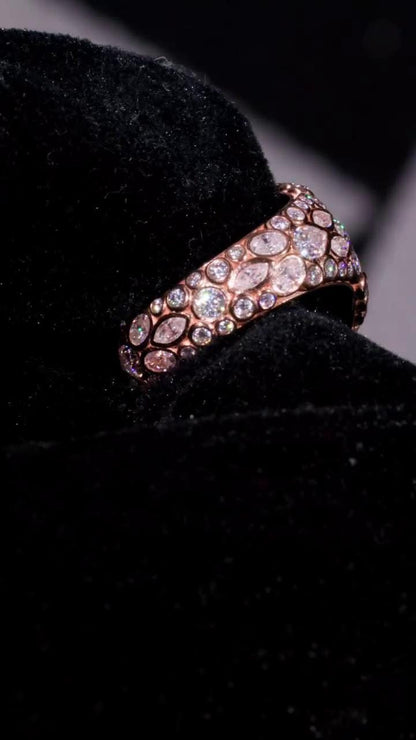 8 Carat Pink Heart Moissanite Pinky Ring, Rose Gold Iced Out Hip Hop Ring, Pear & Marquise Cluster Bling, Rapper Statement Jewelry
