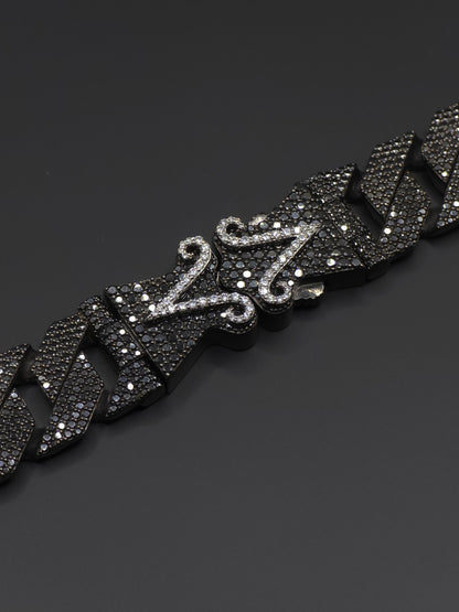 16mm Black Moissanite Cuban Link Bracelet in 925 Sterling Silver – Luxury Iced Out Necklace for Men, Passes Diamond Tester