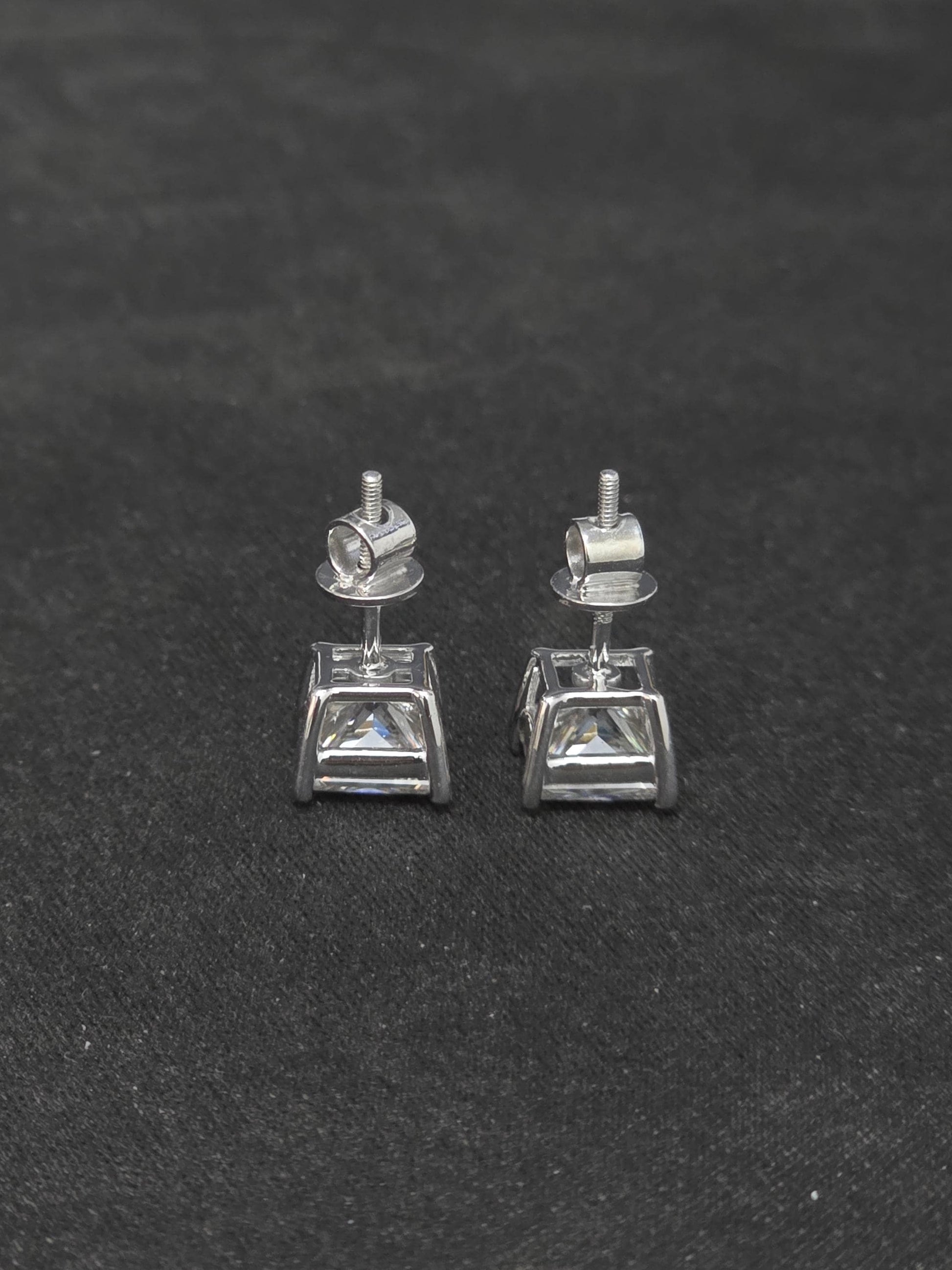 7mm Princess Cut Moissanite Stud Earrings, D Color VVS1, 925 Sterling Silver, Screw Back, Iced Out Diamond Studs for Men & Women