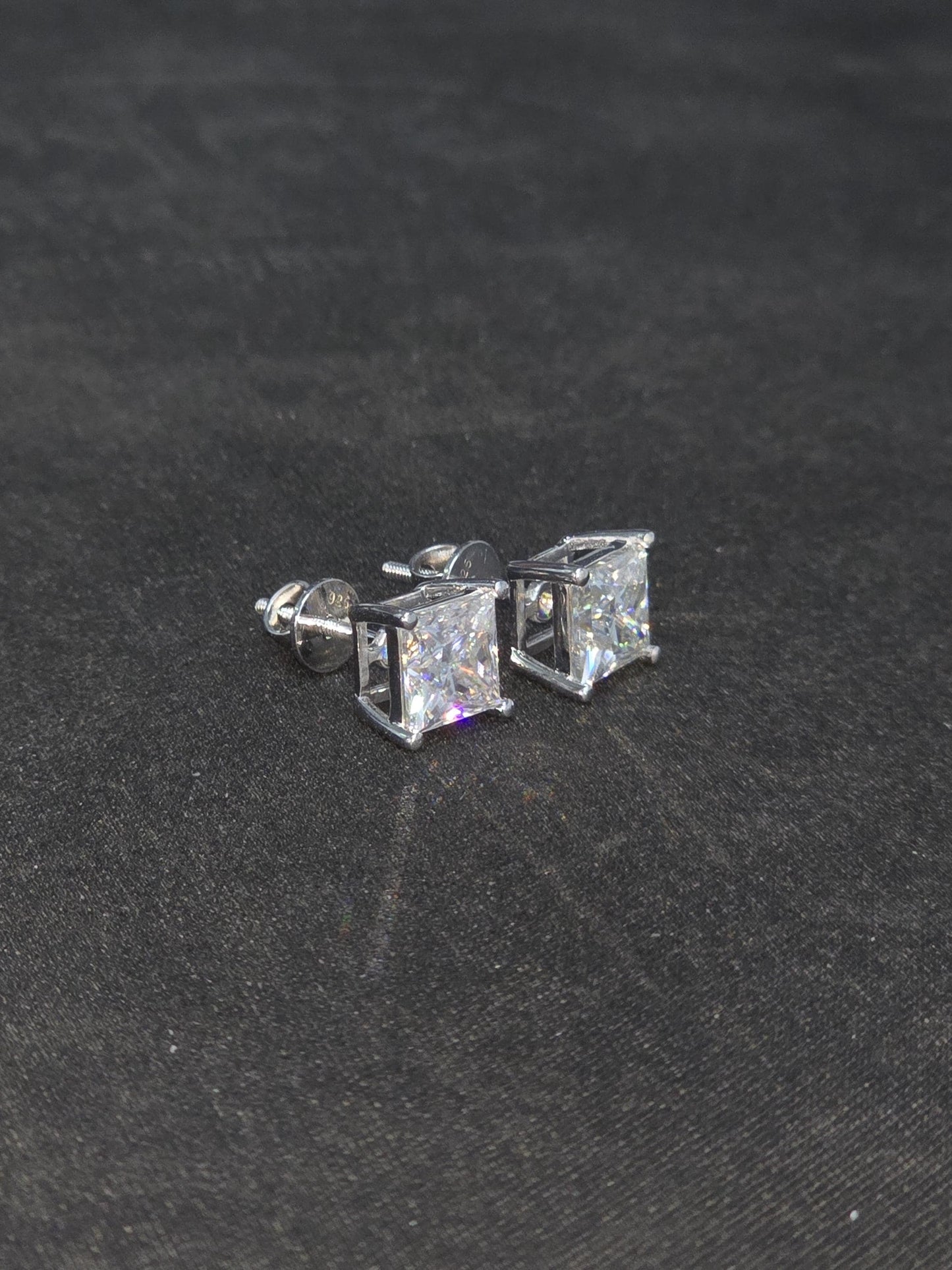 7mm Princess Cut Moissanite Stud Earrings, D Color VVS1, 925 Sterling Silver, Screw Back, Iced Out Diamond Studs for Men & Women