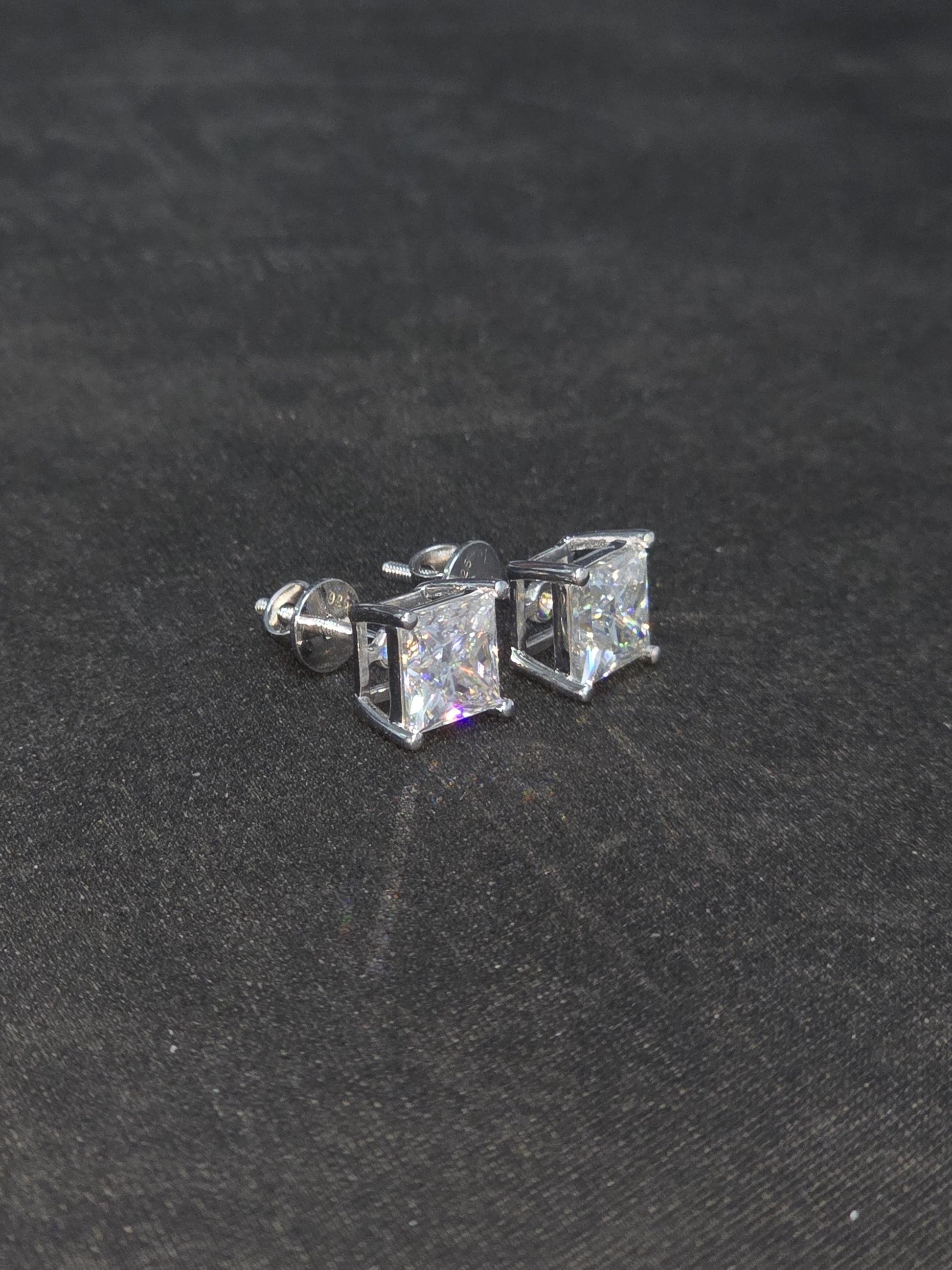 7mm Princess Cut Moissanite Stud Earrings, D Color VVS1, 925 Sterling Silver, Screw Back, Iced Out Diamond Studs for Men & Women