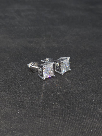 7mm Princess Cut Moissanite Stud Earrings, D Color VVS1, 925 Sterling Silver, Screw Back, Iced Out Diamond Studs for Men & Women