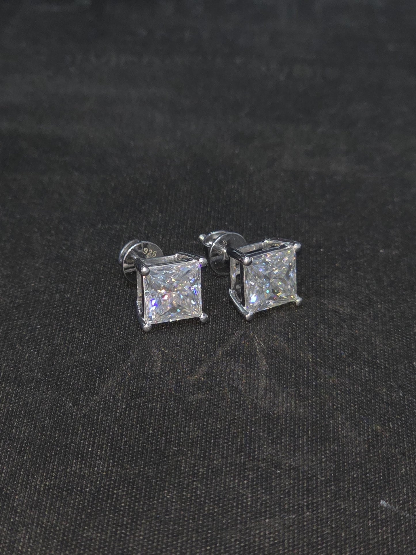 7mm Princess Cut Moissanite Stud Earrings, D Color VVS1, 925 Sterling Silver, Screw Back, Iced Out Diamond Studs for Men & Women