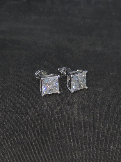 7mm Princess Cut Moissanite Stud Earrings, D Color VVS1, 925 Sterling Silver, Screw Back, Iced Out Diamond Studs for Men & Women