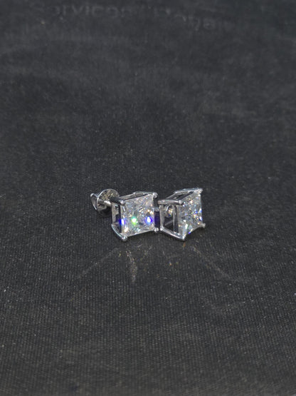 7mm Princess Cut Moissanite Stud Earrings, D Color VVS1, 925 Sterling Silver, Screw Back, Iced Out Diamond Studs for Men & Women