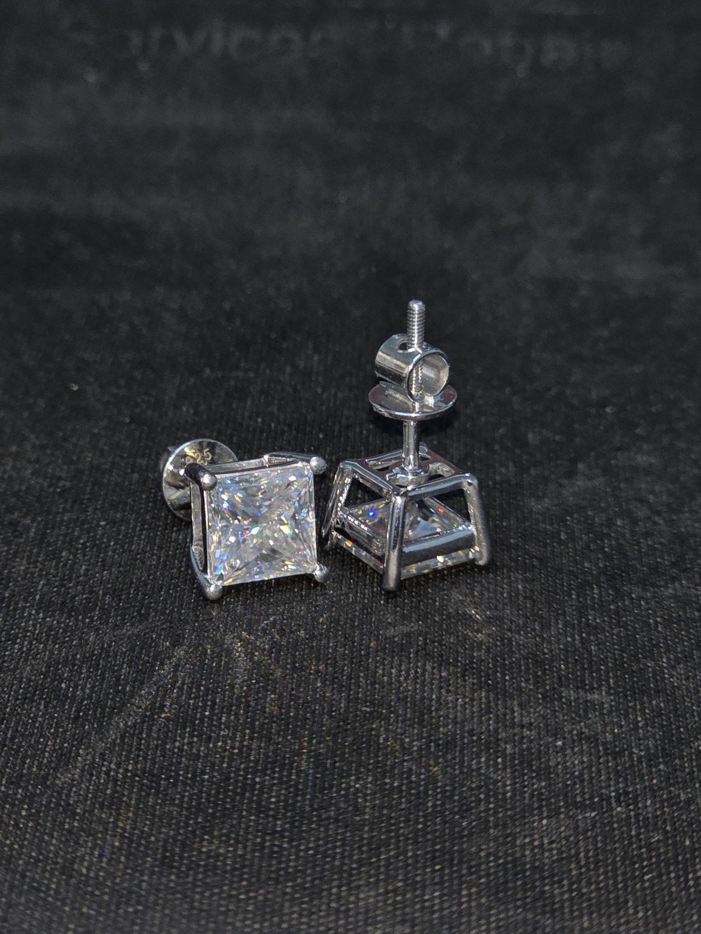 7mm Princess Cut Moissanite Stud Earrings, D Color VVS1, 925 Sterling Silver, Screw Back, Iced Out Diamond Studs for Men & Women
