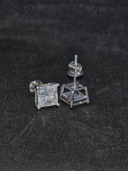 7mm Princess Cut Moissanite Stud Earrings, D Color VVS1, 925 Sterling Silver, Screw Back, Iced Out Diamond Studs for Men & Women