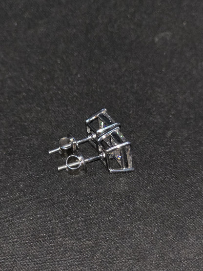 7mm Princess Cut Moissanite Stud Earrings, D Color VVS1, 925 Sterling Silver, Screw Back, Iced Out Diamond Studs for Men & Women