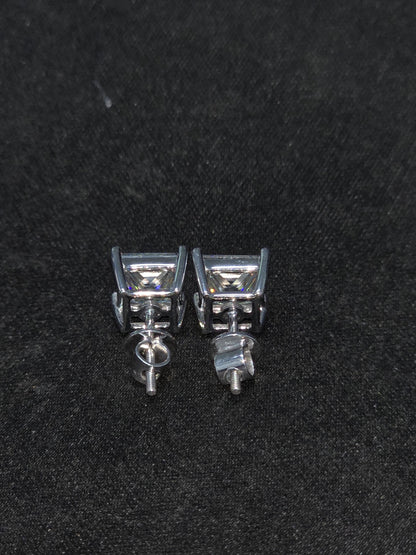 7mm Princess Cut Moissanite Stud Earrings, D Color VVS1, 925 Sterling Silver, Screw Back, Iced Out Diamond Studs for Men & Women