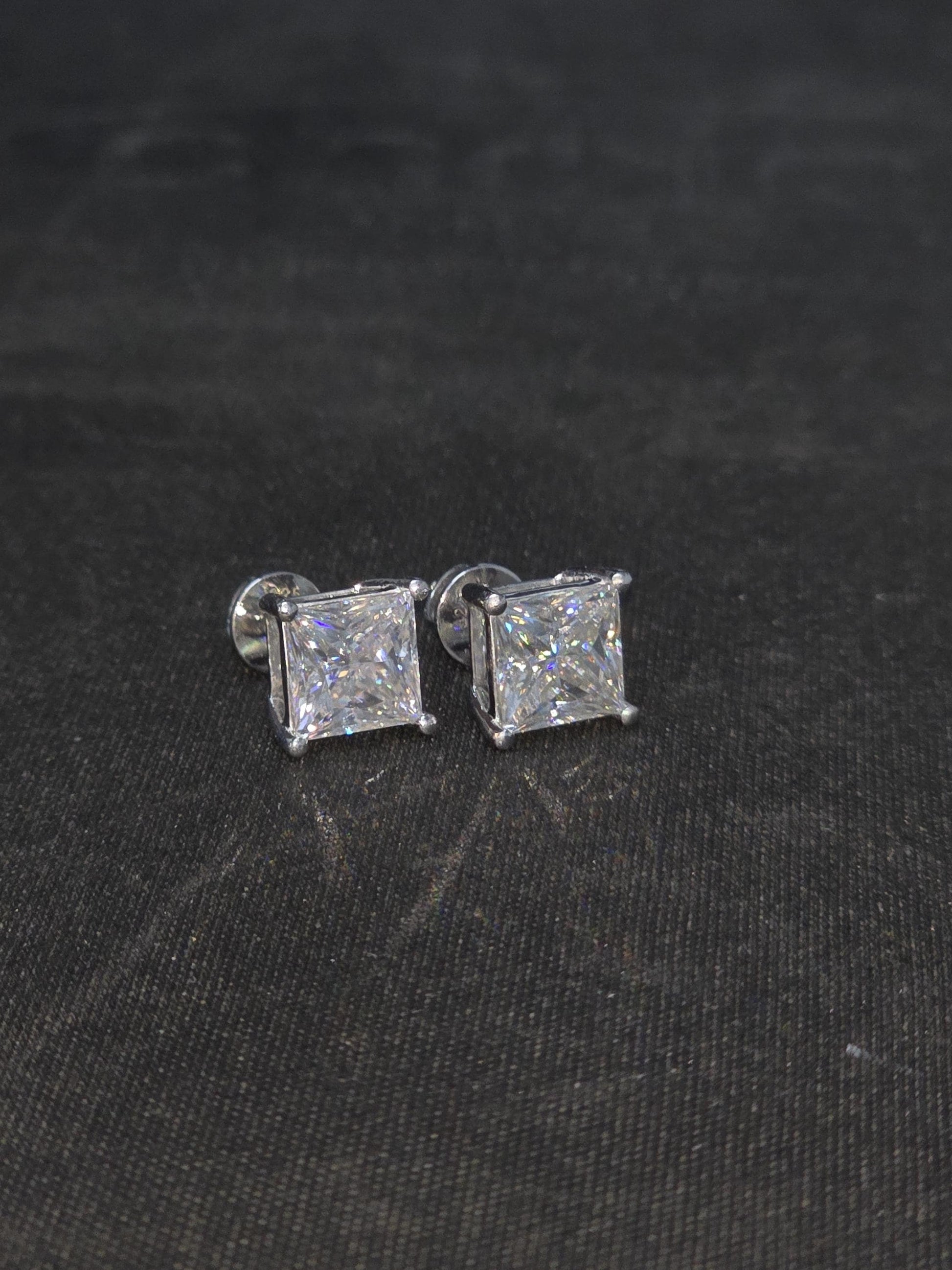 7mm Princess Cut Moissanite Stud Earrings, D Color VVS1, 925 Sterling Silver, Screw Back, Iced Out Diamond Studs for Men & Women