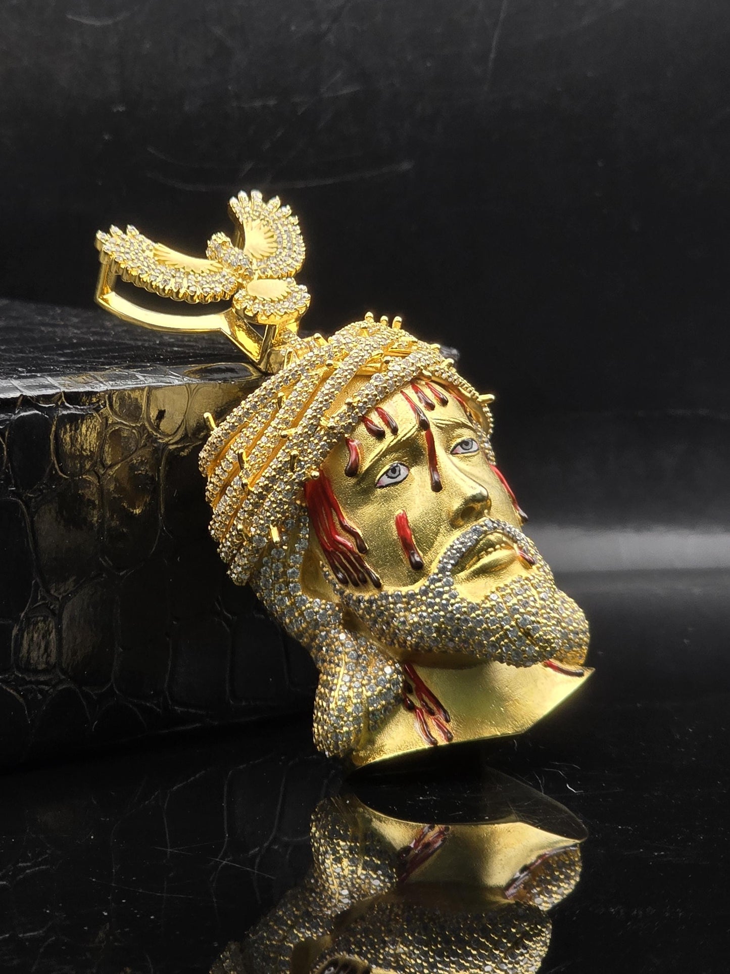 Bleeding Jesus Pendant with Bird Bail | 925 Silver/10K Gold | CZ, Moissanite, Lab Diamond | Hip Hop Bling Religious Necklace